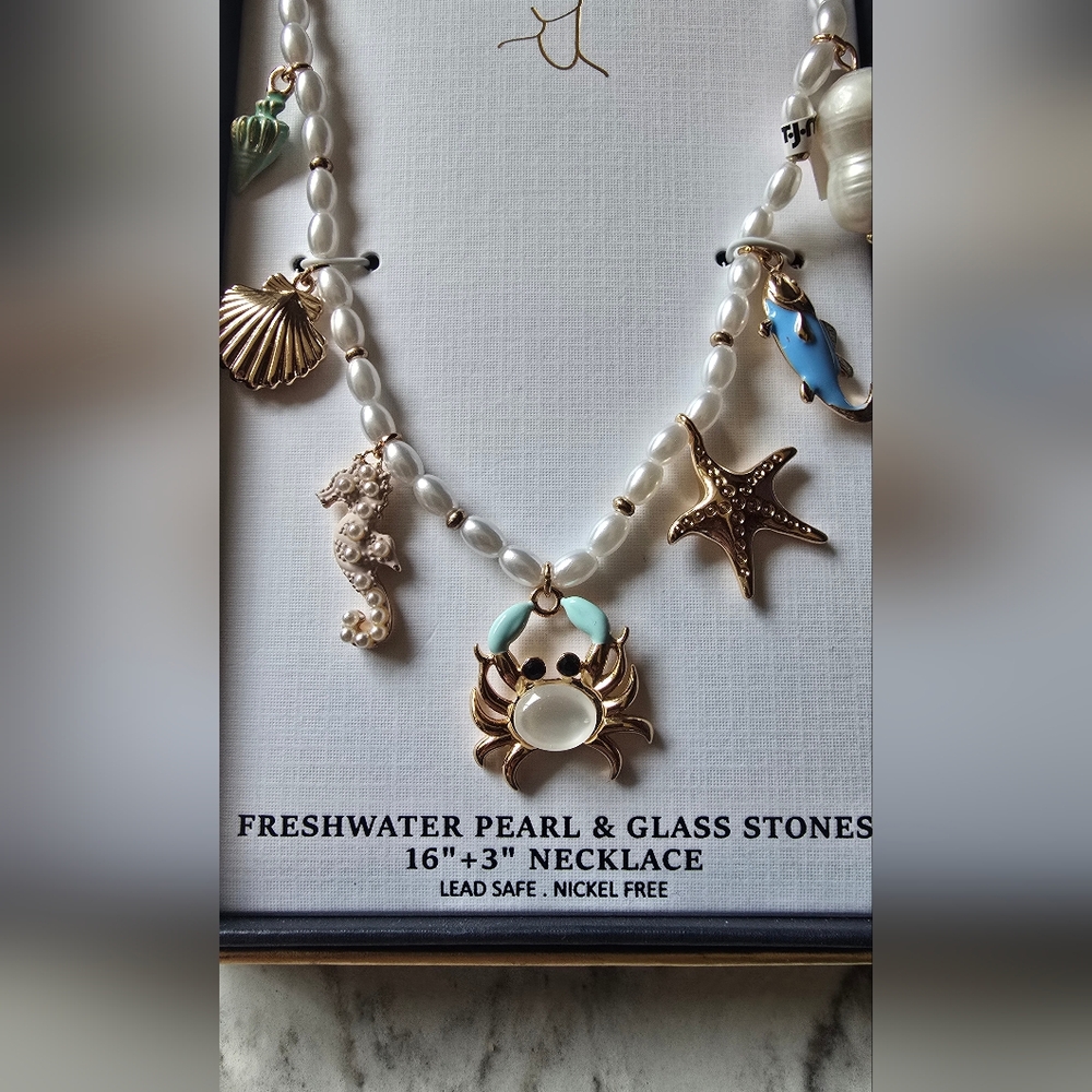 Piper K Ocean Charm Necklace – Freshwater Pearl & Glass Stones - Picture 3 of 8